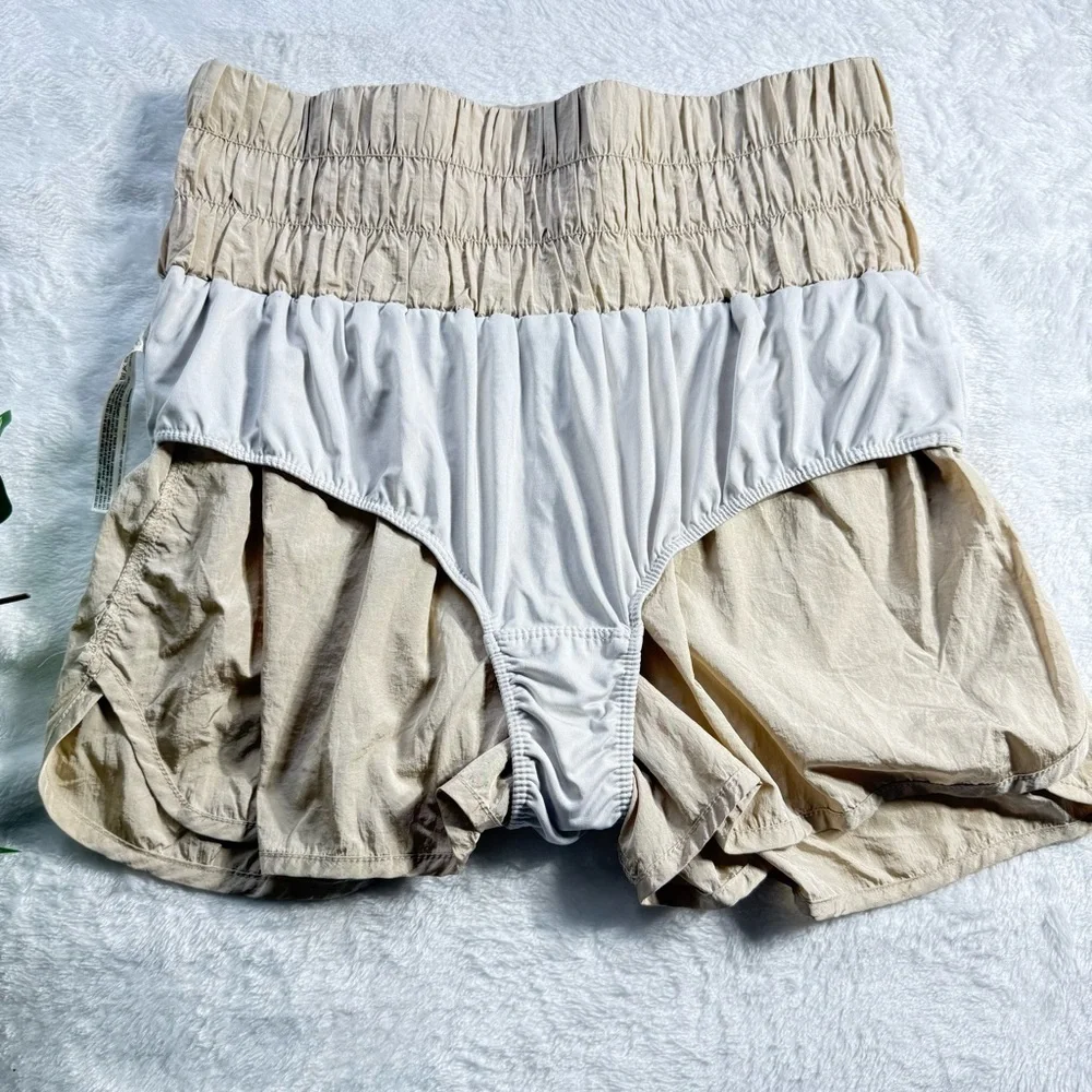 Free People Cream High Waisted Smocked Shorts XL